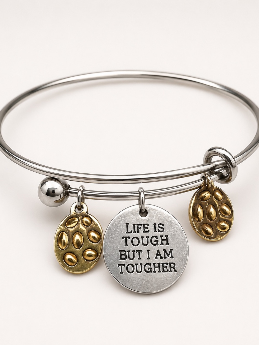 Inspirational Two-Tone Charm Bangle Bracelet - Silver & Gold Accents